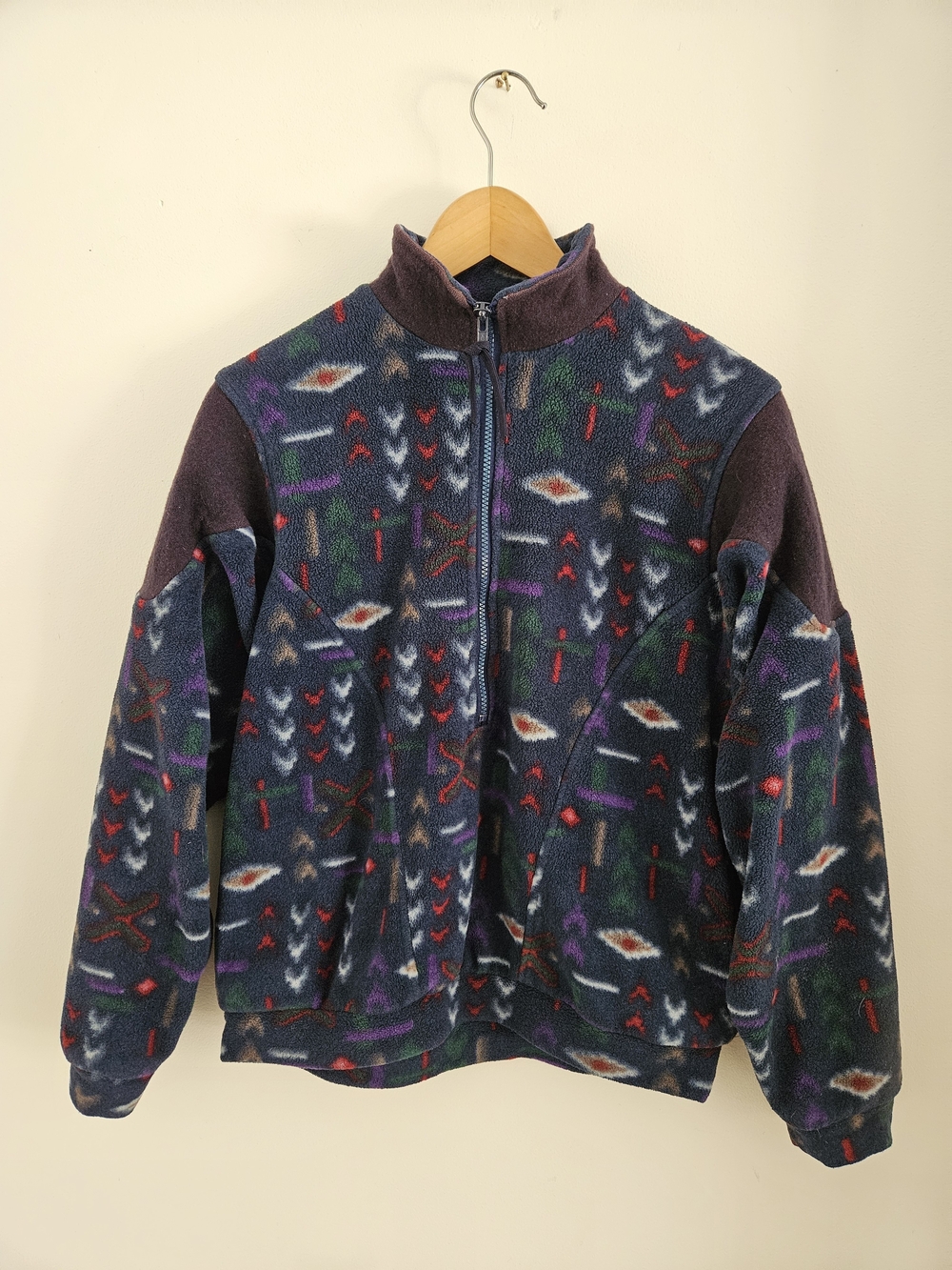 Vintage Eastern Mountain Sports Patterned Zip-Up Fleece Jacket Mens Small